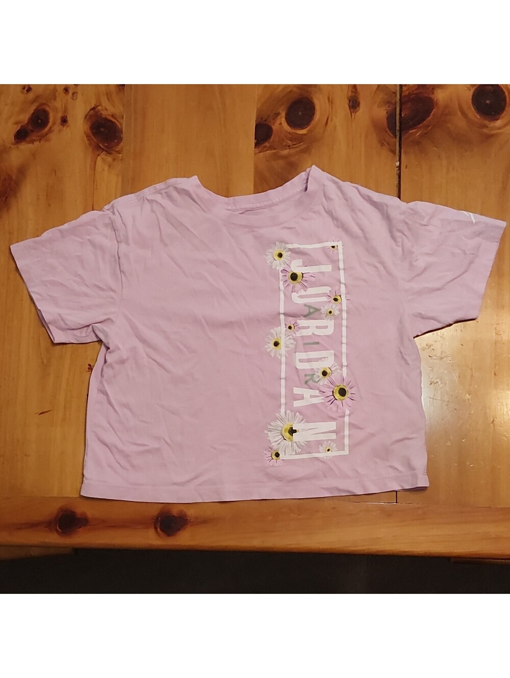 Jordan Women's Pink Graphic Print Logo Crew Neck Cropped Short Sleeve Tee M